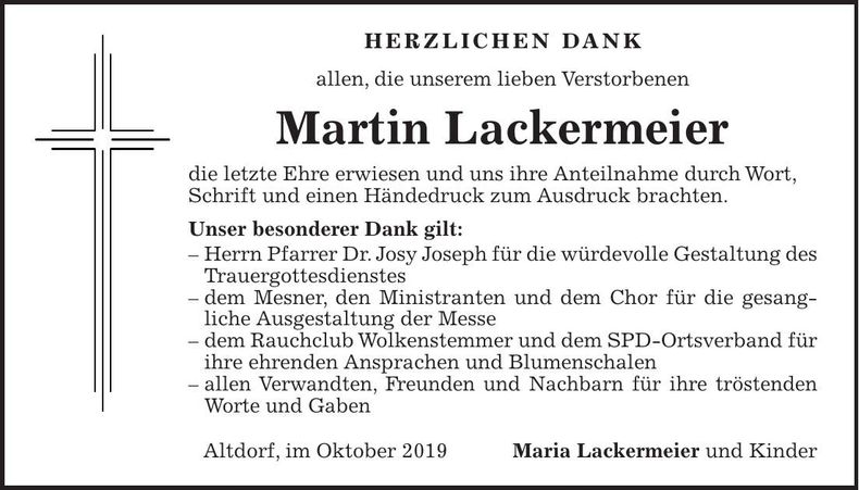 Traueranzeige Martin Lackermeier