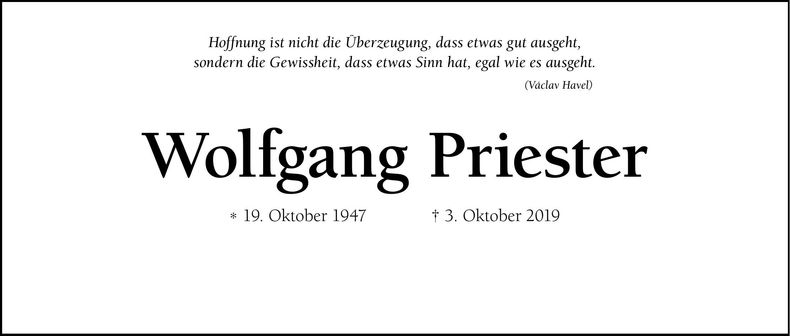 Traueranzeige Wolfgang Priester
