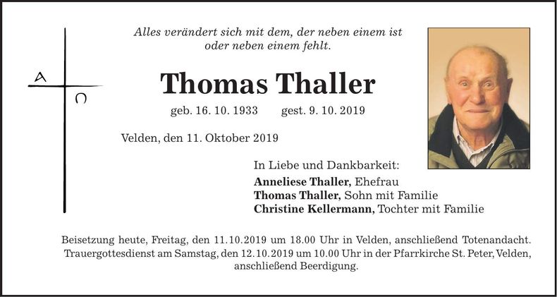 Traueranzeige Thomas Thaller