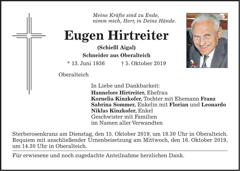Traueranzeige Eugen Hirtreiter