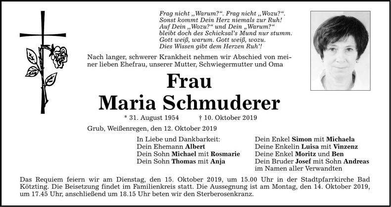 Traueranzeige Maria Schmuderer
