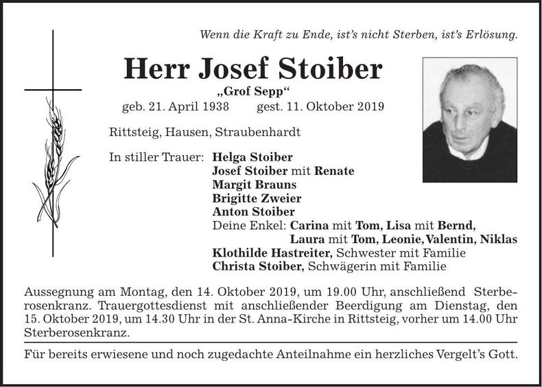 Traueranzeige Josef Stoiber