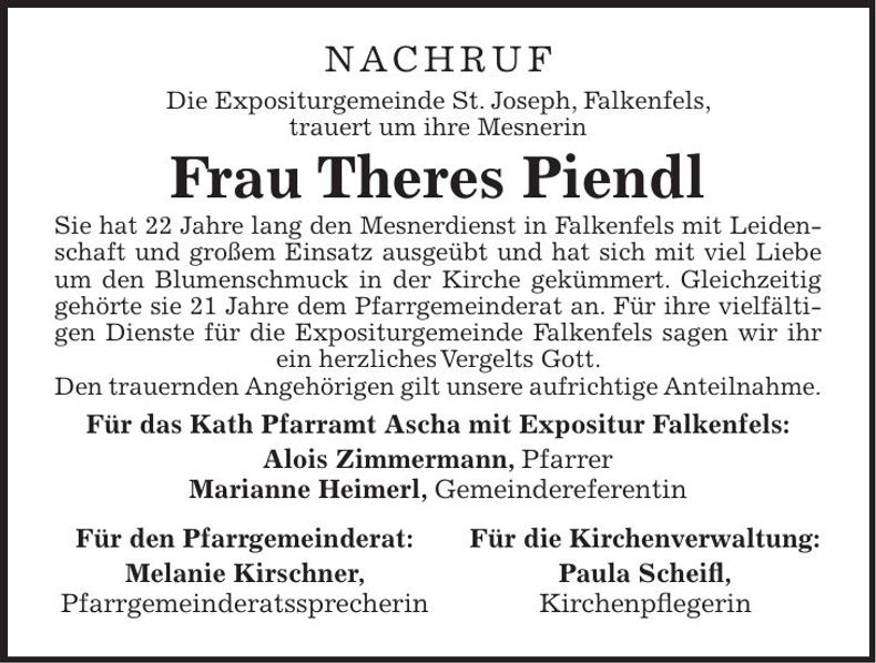 Traueranzeige Theres Piendl