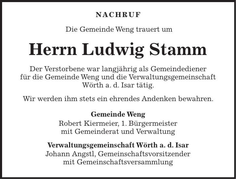 Traueranzeige Ludwig Stamm