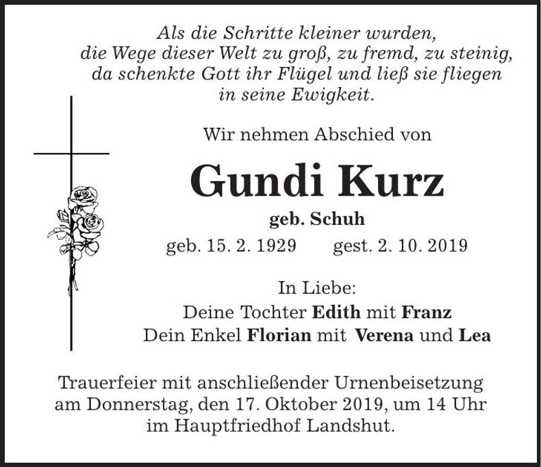 Traueranzeige Gundi Kurz