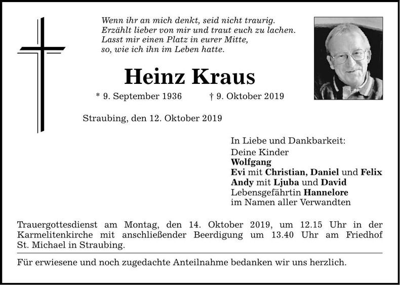 Traueranzeige Heinz Kraus