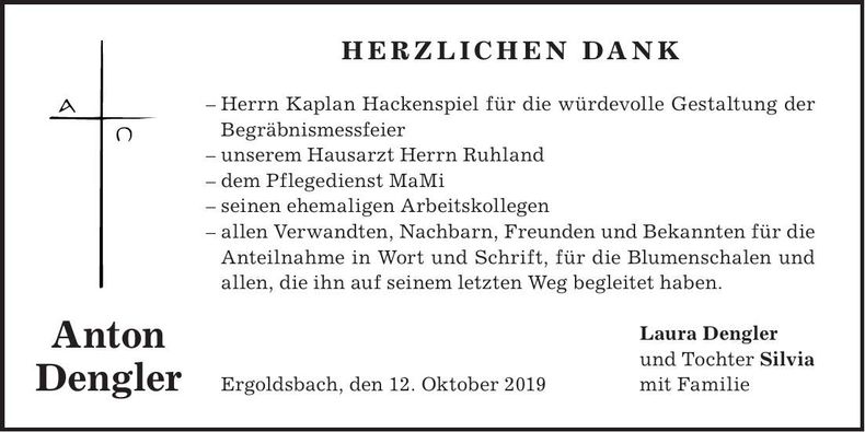 Traueranzeige Anton Dengler