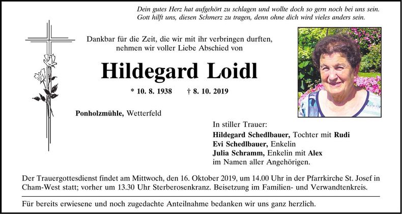 Traueranzeige Hildegard Loidl