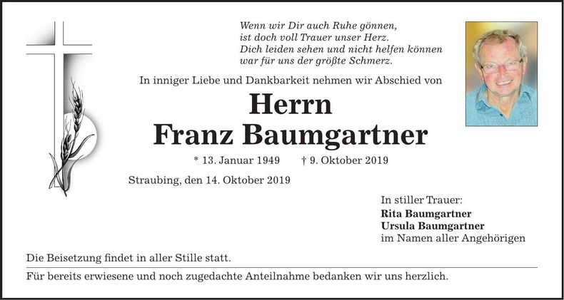 Traueranzeige Franz Baumgartner