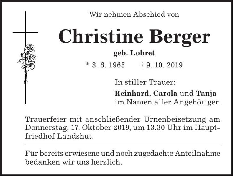 Traueranzeige Christine Berger