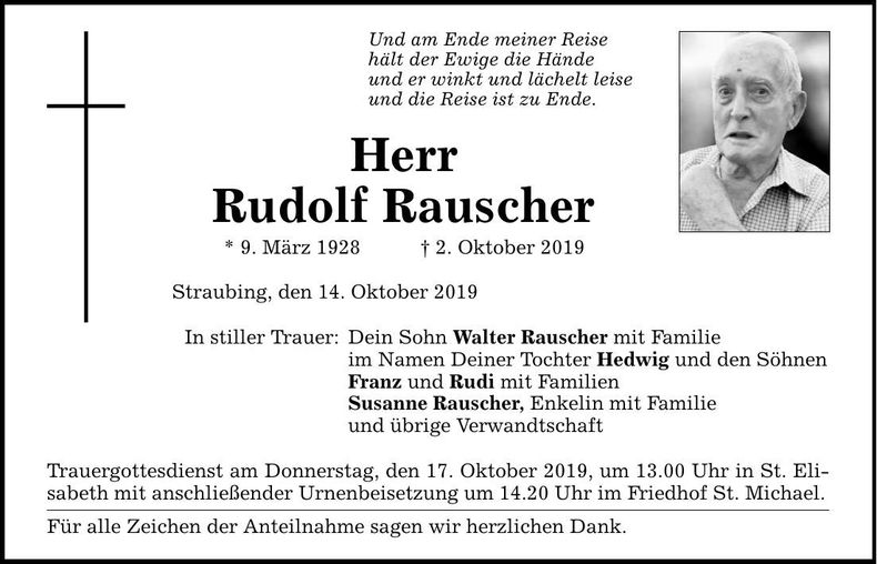 Traueranzeige Rudolf Rauscher