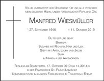 Traueranzeige Manfred Wiesmüller