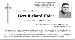 Traueranzeige Richard Hofer