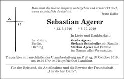 Traueranzeige Sebastian Agerer