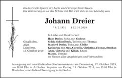 Traueranzeige Johann Dreier