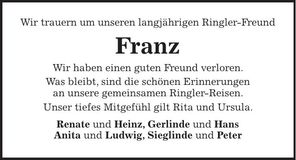 Traueranzeige Franz Baumgartner