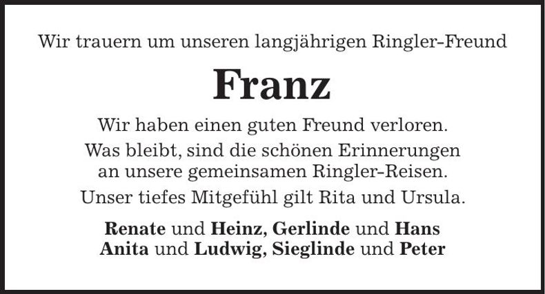 Traueranzeige Franz Baumgartner