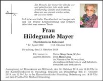 Traueranzeige Hildegunde Mayer