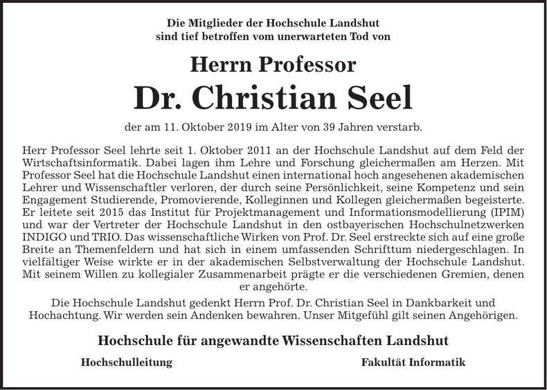 Traueranzeige Christian Prof. Dr. Seel