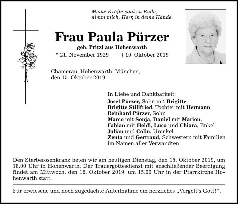 Traueranzeige Paula Pürzer