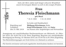 Traueranzeige Theresia Fleischmann