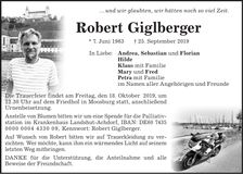 Traueranzeige Robert Giglberger