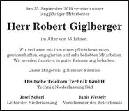 Traueranzeige Robert Giglberger