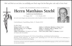 Traueranzeige Matthäus Strebl