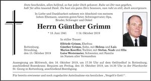 Traueranzeige Günther Grimm