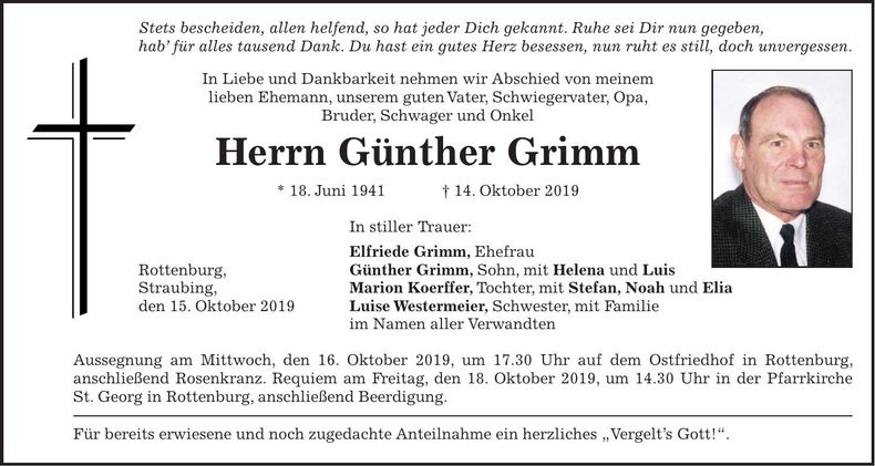 Traueranzeige Günther Grimm