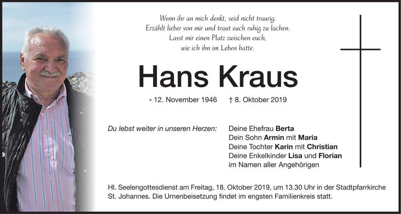 Traueranzeige Hans Kraus