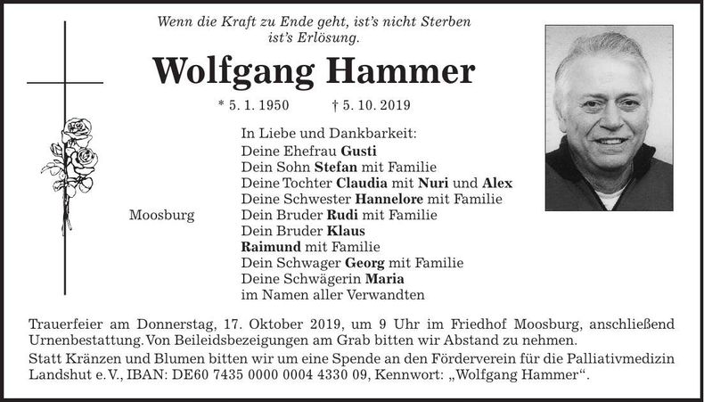 Traueranzeige Wolfgang Hammer