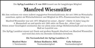 Traueranzeige Manfred Wiesmüller