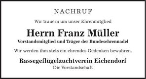 Traueranzeige Franz Müller