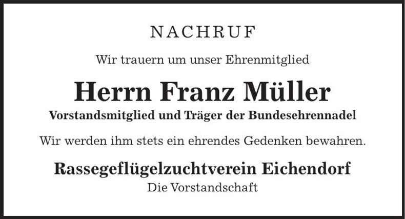 Traueranzeige Franz Müller