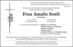 Traueranzeige Amalie Senft