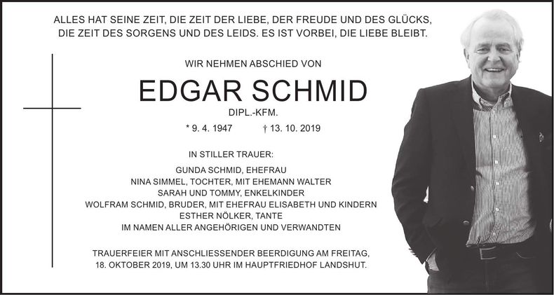 Traueranzeige Edgar Schmid