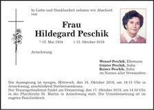 Traueranzeige Hildegard Peschik