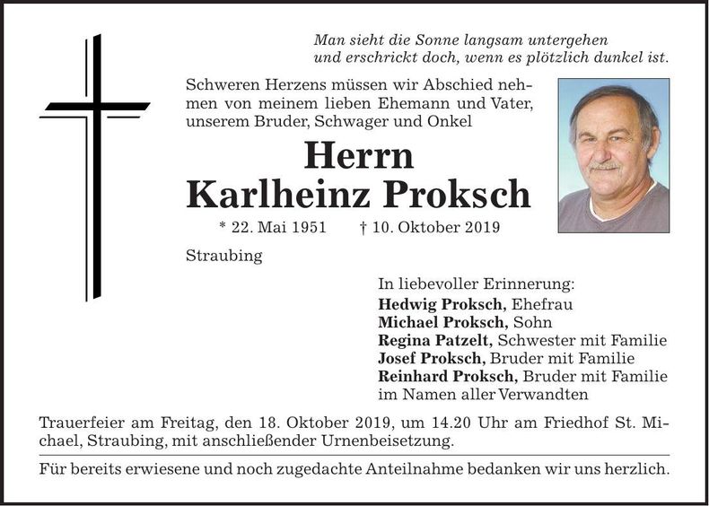 Traueranzeige Karlheinz Proksch