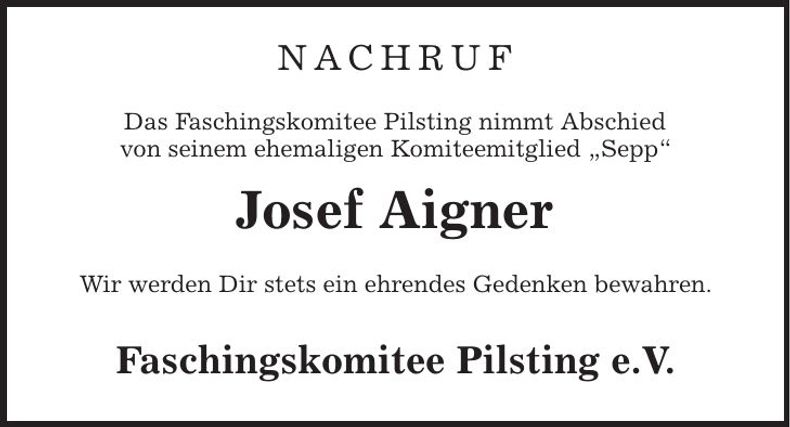 Traueranzeige Josef Aigner