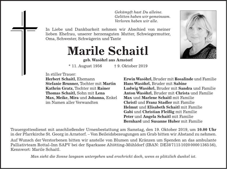 Traueranzeige Marile Schaitl