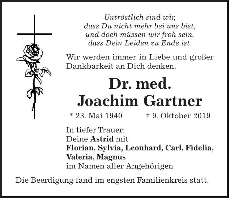 Traueranzeige Joachim Gartner