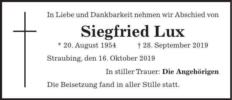 Traueranzeige Siegfried Lux