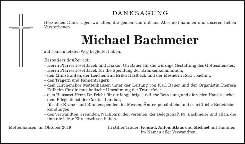 Traueranzeige Michael Bachmeier