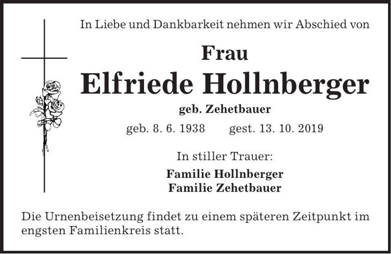 Traueranzeige Elfriede Hollnberger