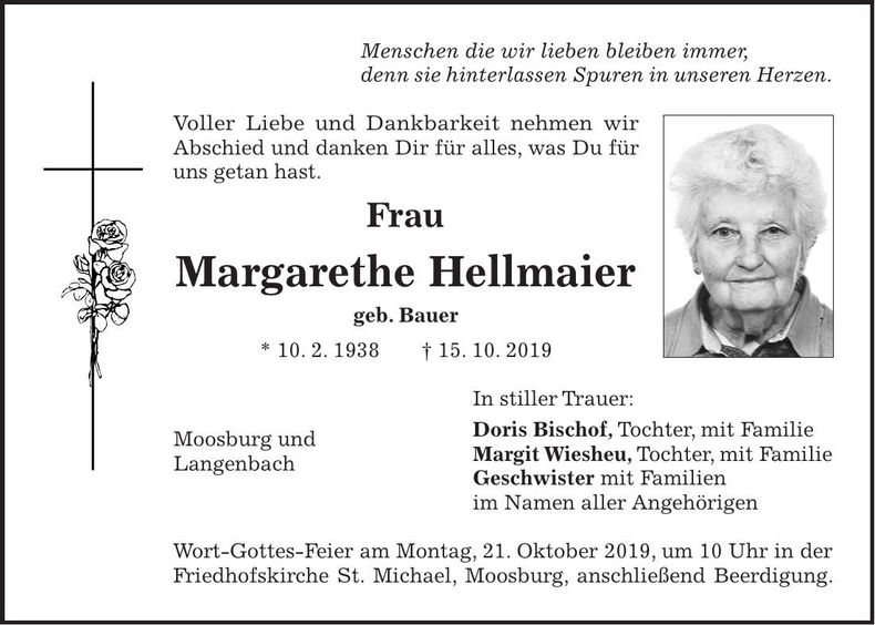 Traueranzeige Margarethe Hellmaier