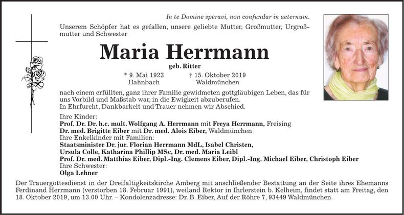 Traueranzeige Maria Herrmann