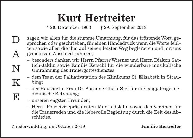Traueranzeige Kurt Hertreiter