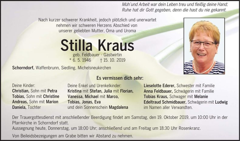 Traueranzeige Stilla Kraus