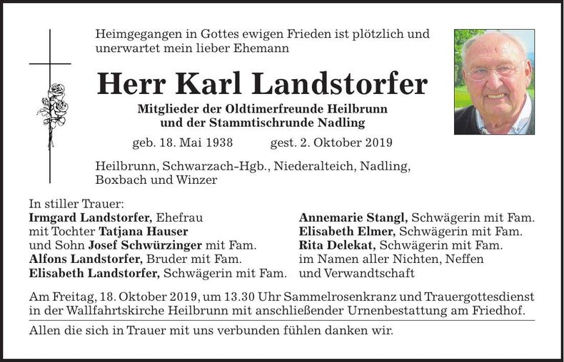 Traueranzeige Karl Landstorfer